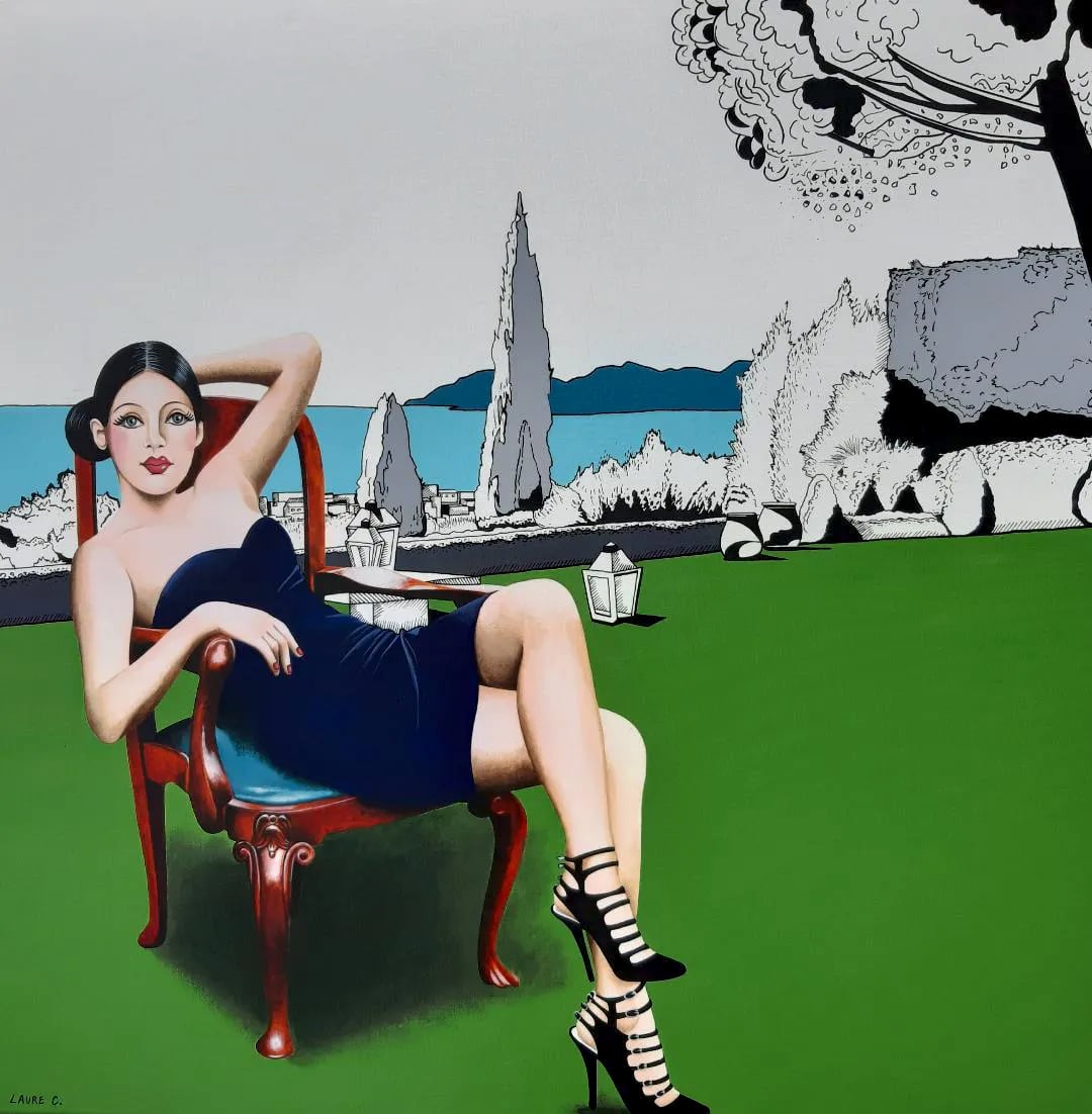« I found my love in Portofino », acrylique sur toile, 80 × 80 cm, par Laure C.