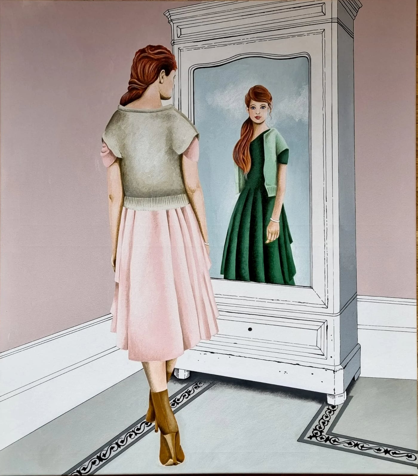 « Au delà du miroir », acrylique sur toile, 70 × 80 cm, par Laure C.