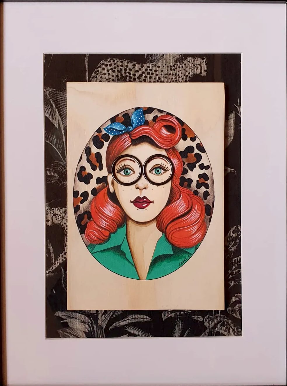 Peinture sur bois n° 20, bois peint à la main, encadré, par Laure C.