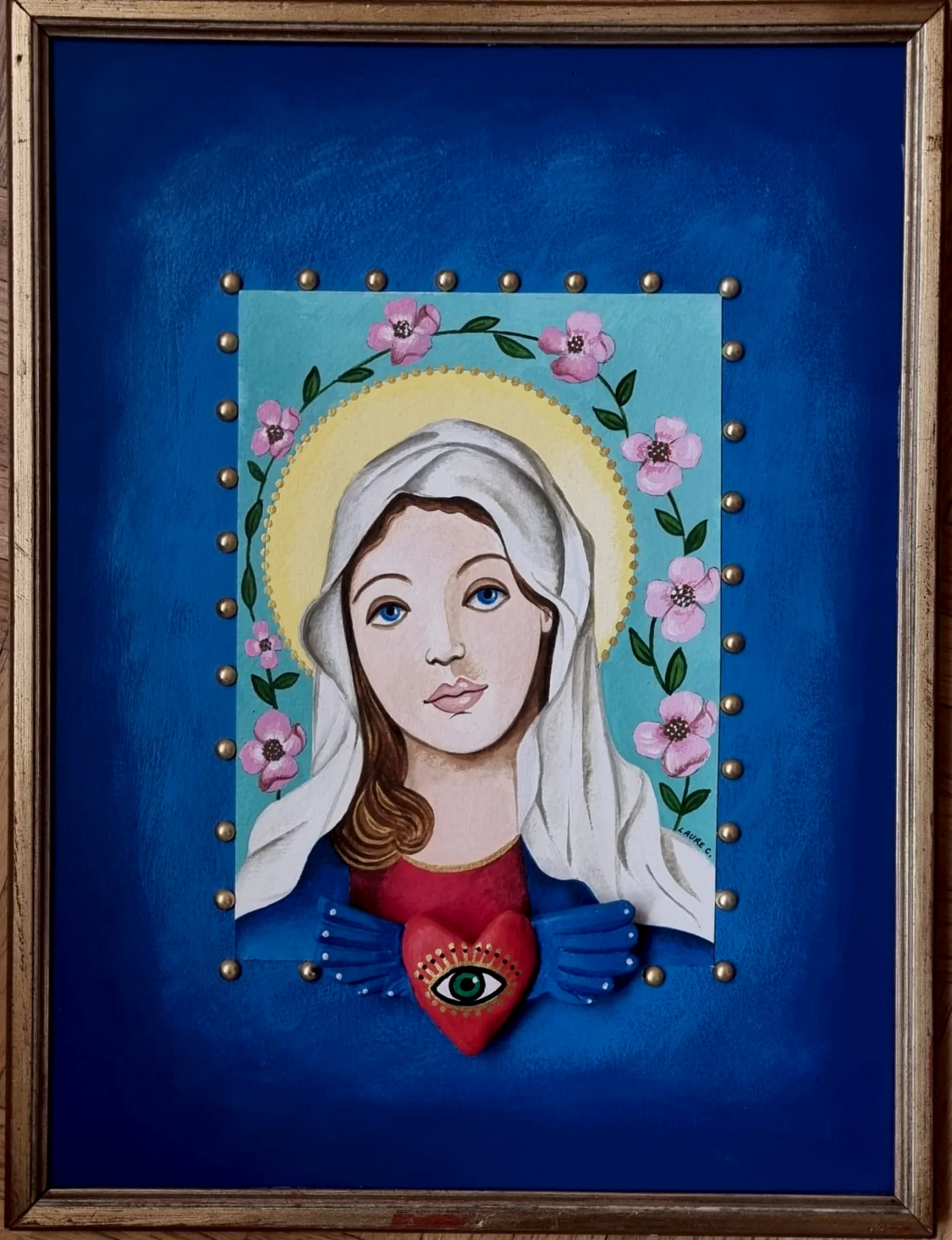 Madone n° 1, peinture à la main, encadrée, par Laure C.