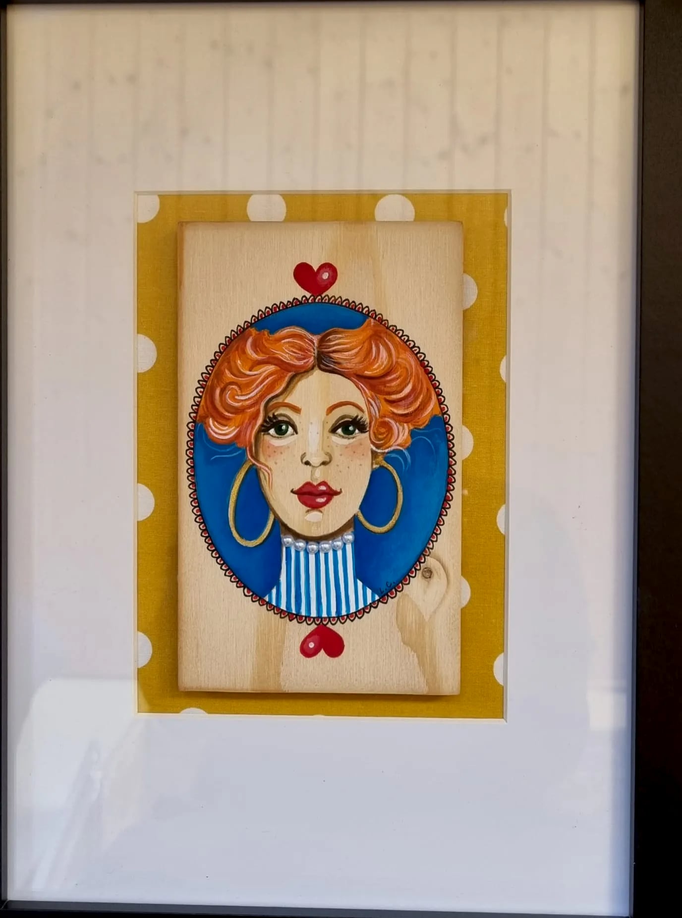 Peinture sur bois n° 15, bois peint à la main, encadré, par Laure C.