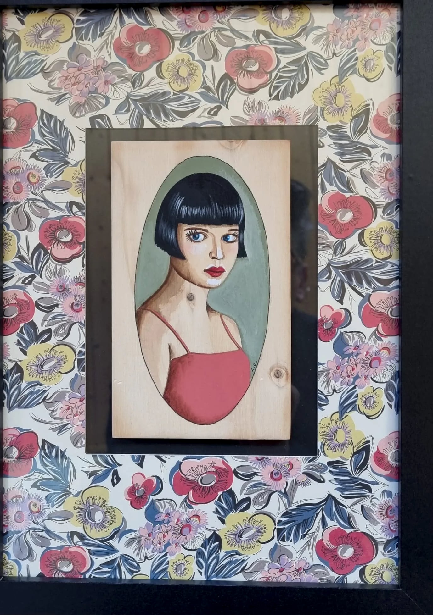 Peinture sur bois n° 14, bois peint à la main, encadré, par Laure C.