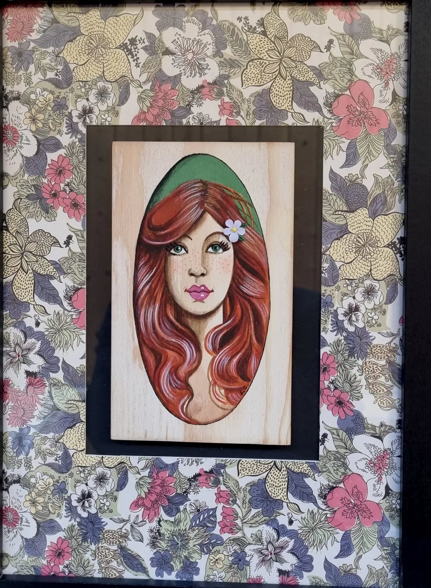 Peinture sur bois n° 18, bois peint à la main, encadré, par Laure C.