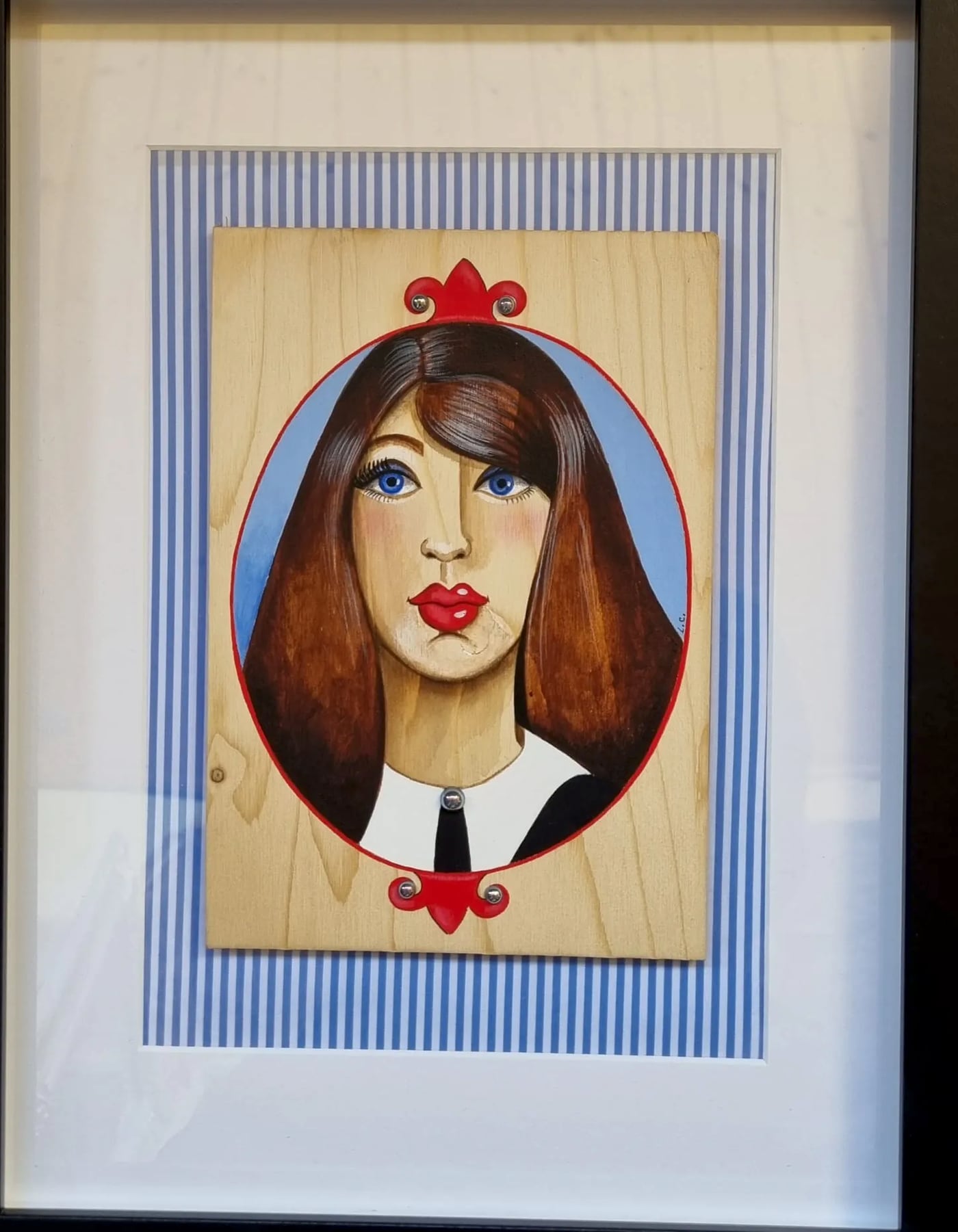Peinture sur bois n° 19, bois peint à la main, encadré, par Laure C.