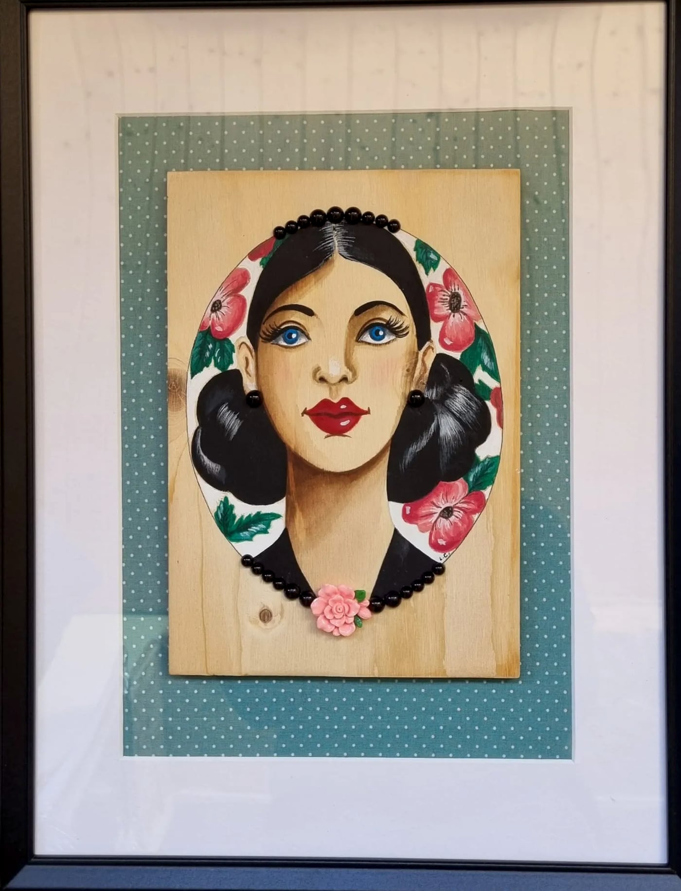 Peinture sur bois n° 16, bois peint à la main, encadré, par Laure C.