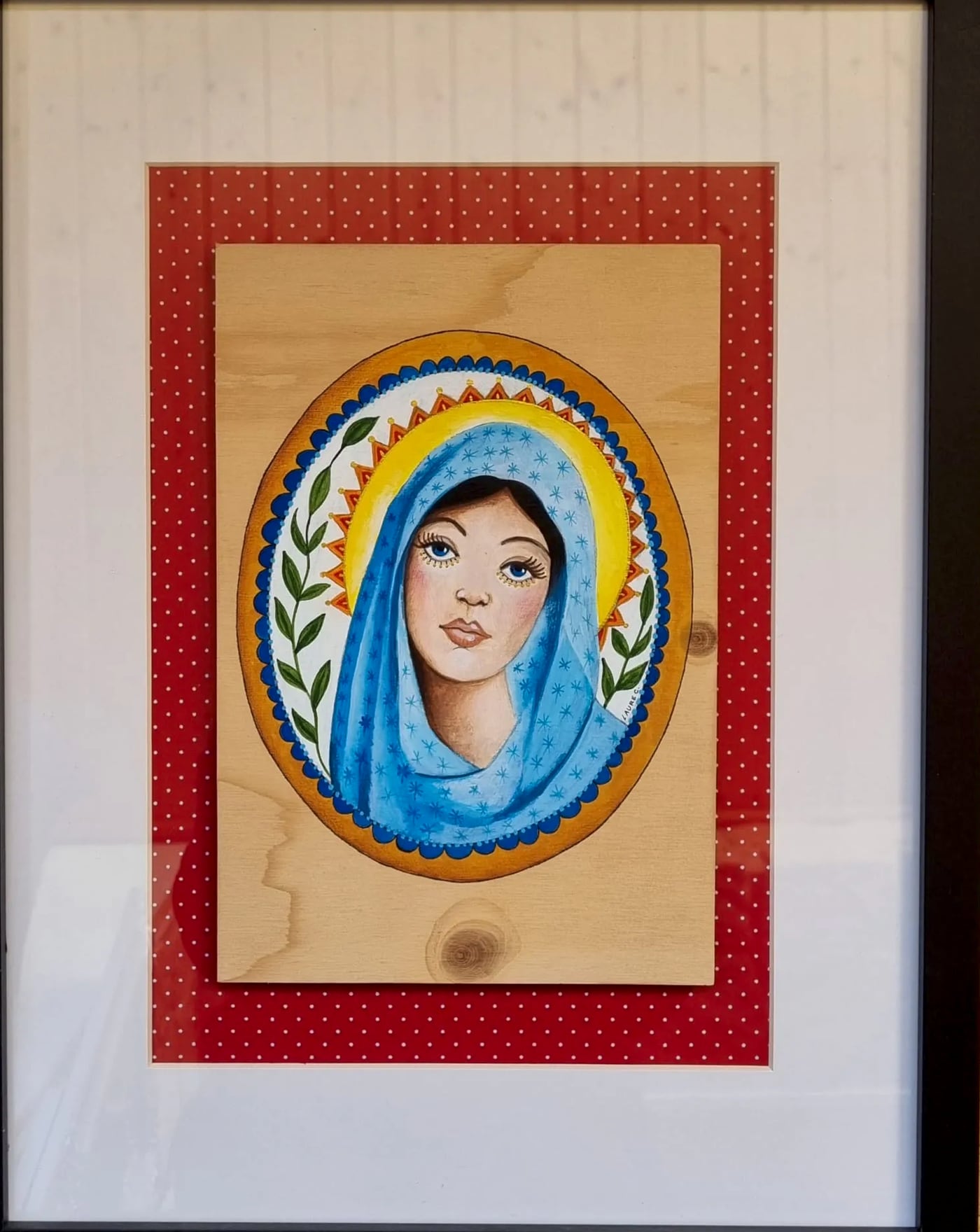 Madone n° 2, peinture à la main, encadrée, par Laure C.