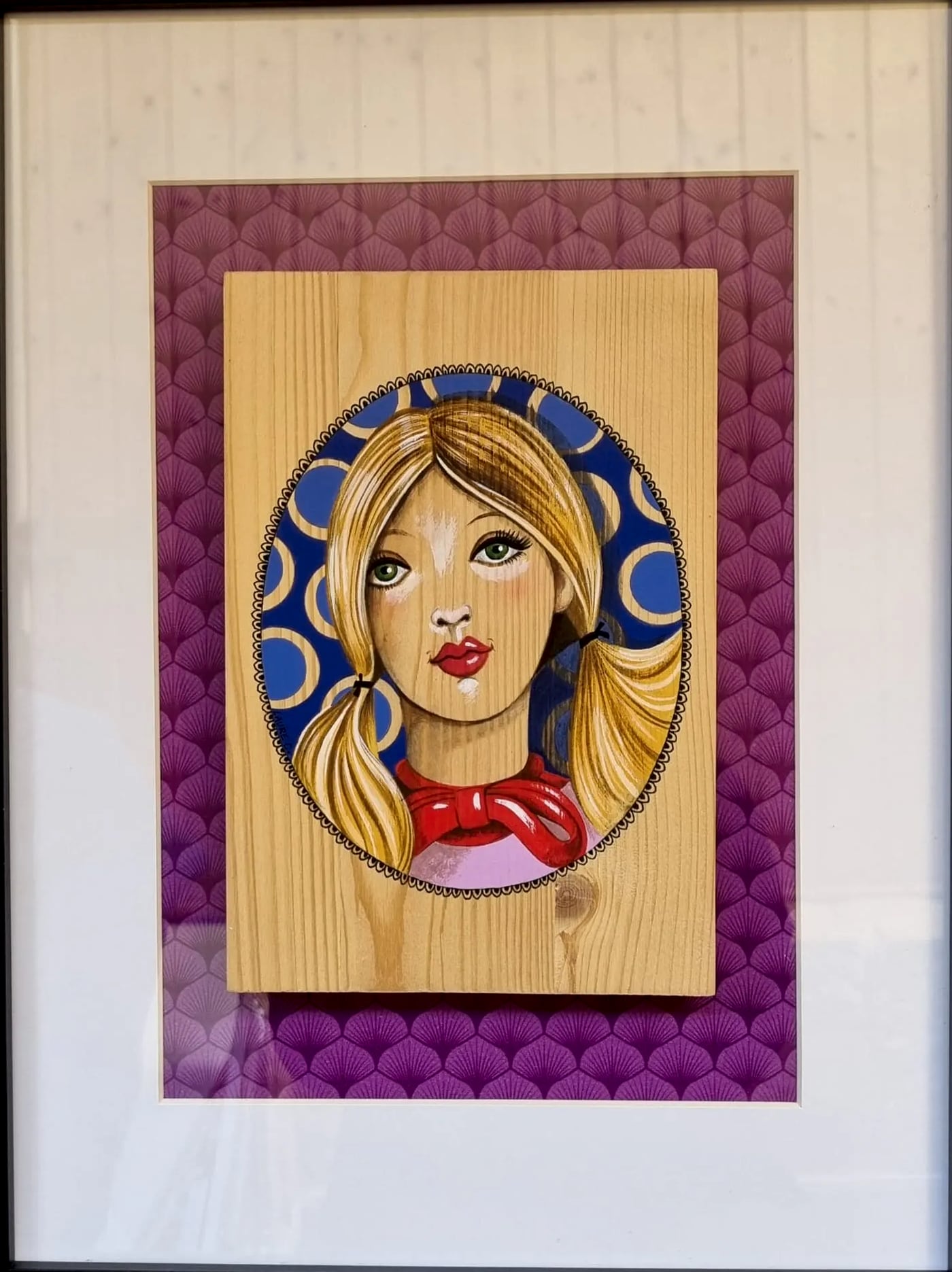 Peinture sur bois n° 8, bois peint à la main, encadré, par Laure C.