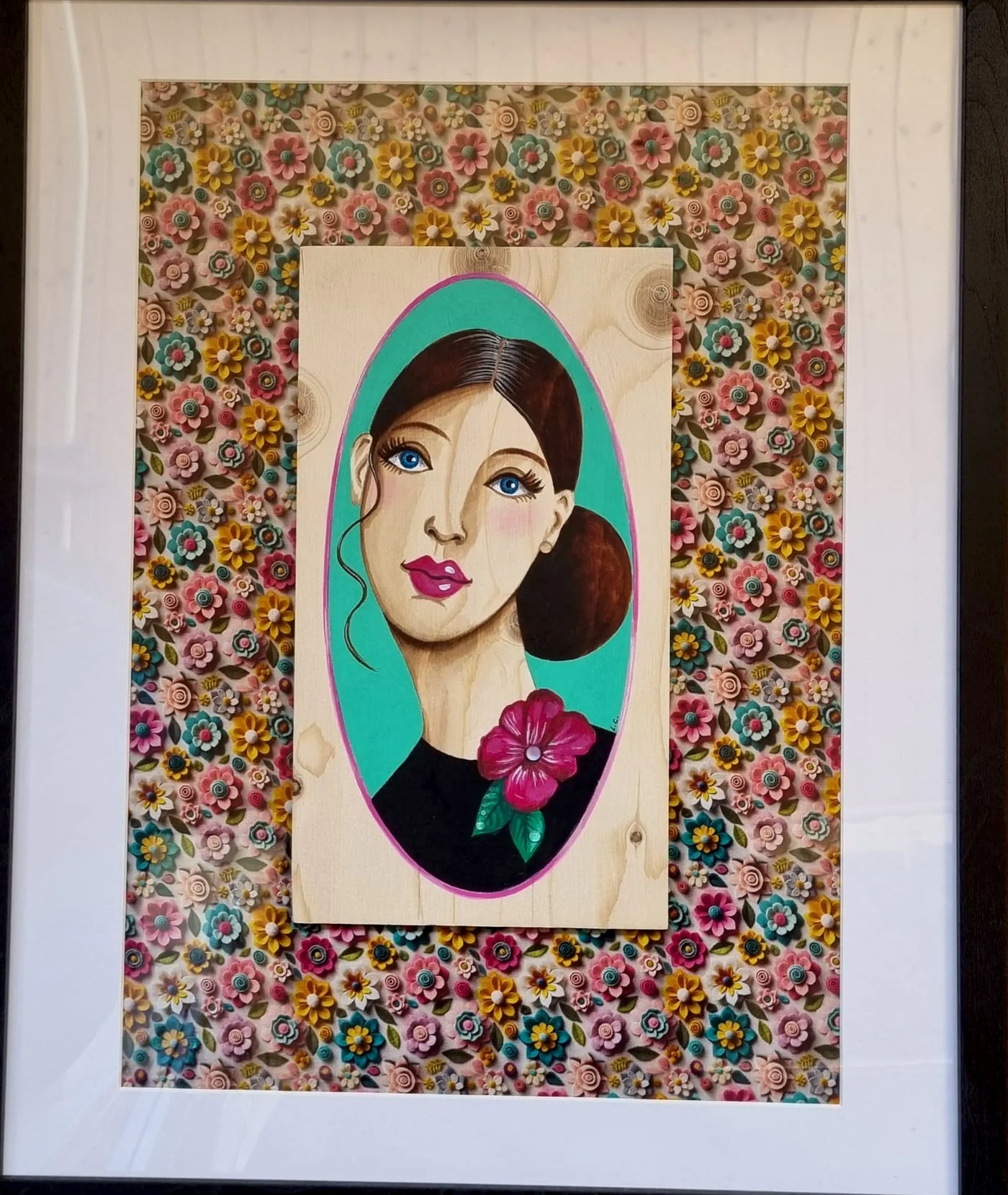 Peinture sur bois n° 7, bois peint à la main, encadré, par Laure C.