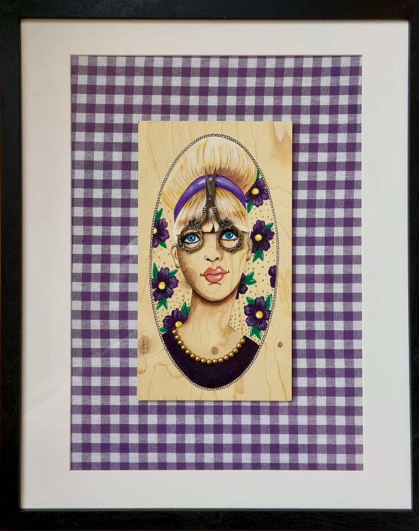 Peinture sur bois n° 6, bois peint à la main, encadré, par Laure C.