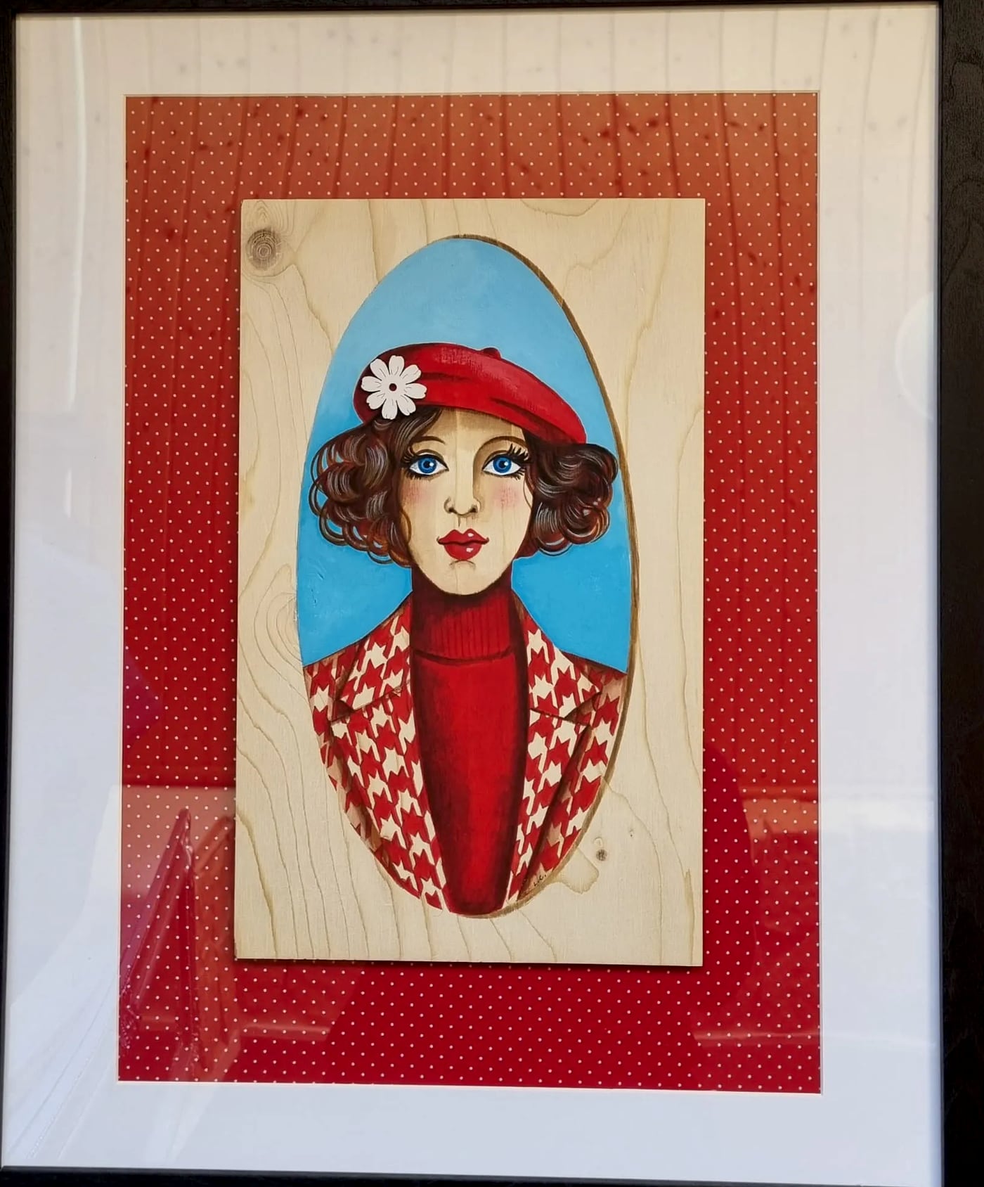 Peinture sur bois n° 10, bois peint à la main, encadré, par Laure C.