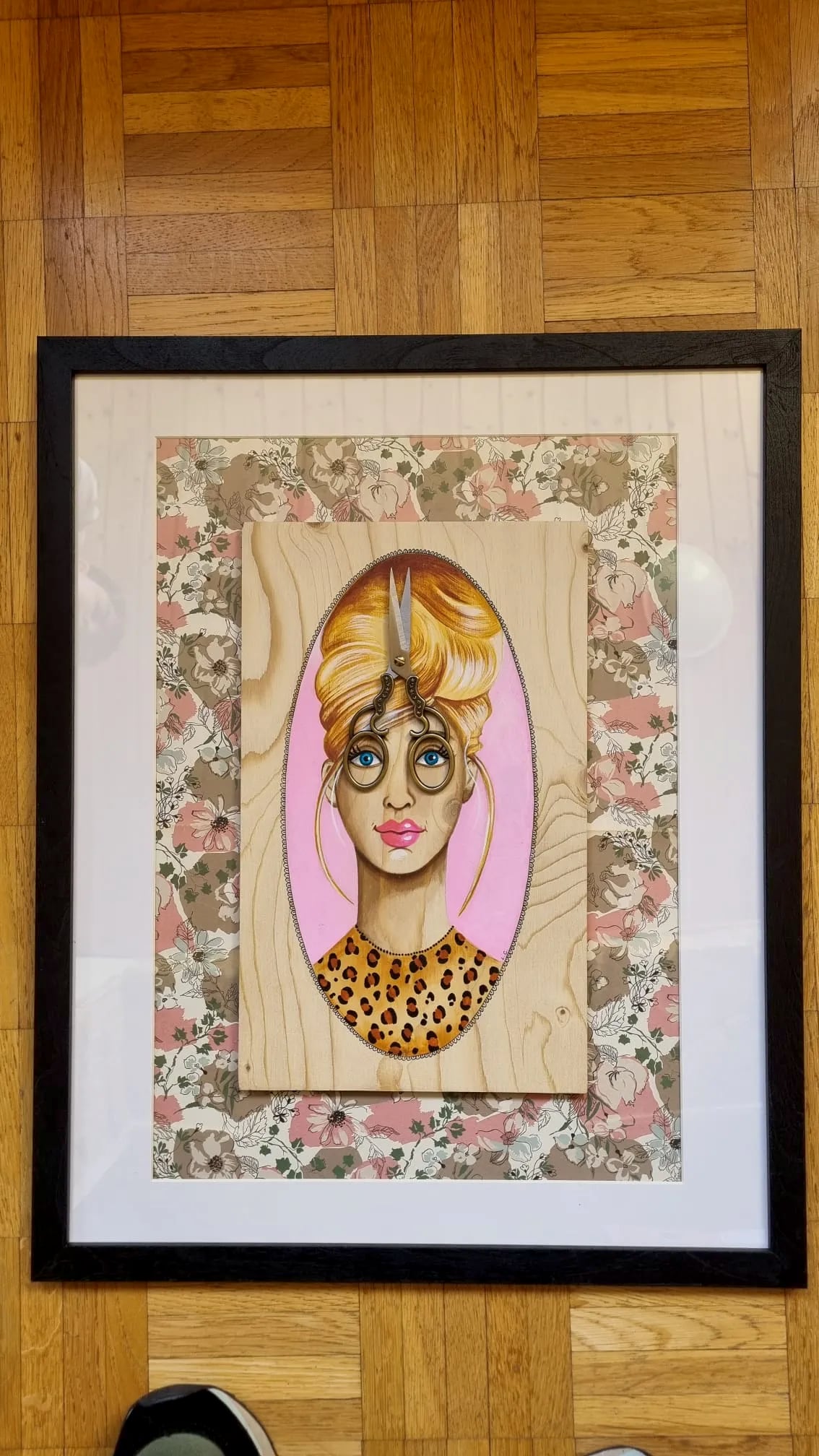 Peinture sur bois n° 11, bois peint à la main, encadré, par Laure C.