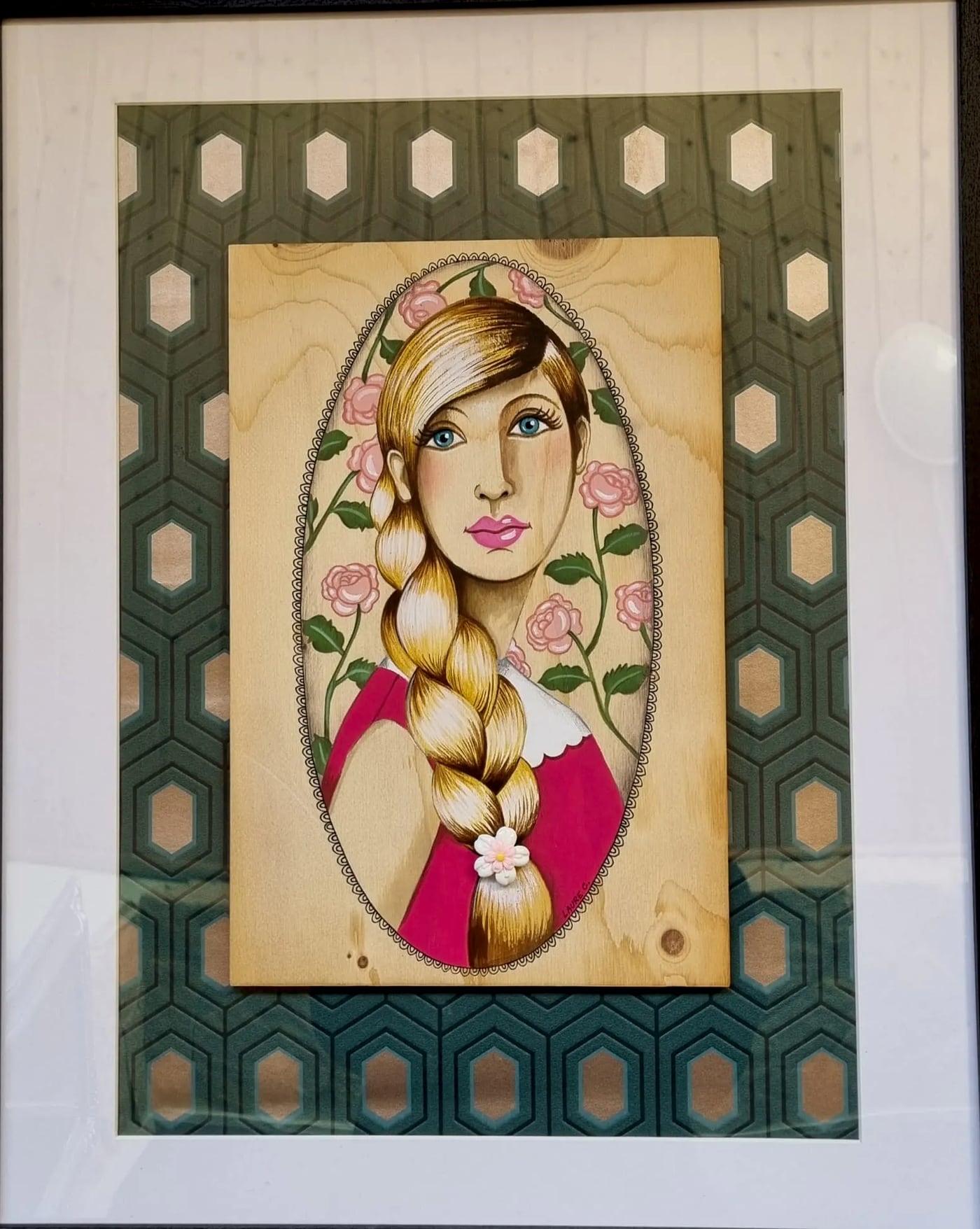 Peinture sur bois n° 12, bois peint à la main, encadré, par Laure C.
