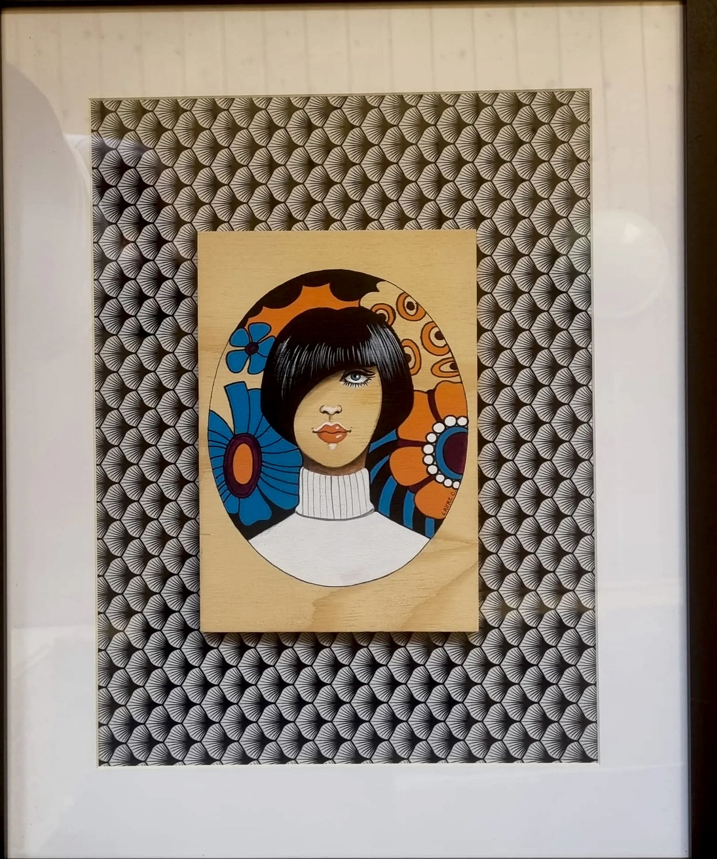 Peinture sur bois n° 3, bois peint à la main, encadré, par Laure C.
