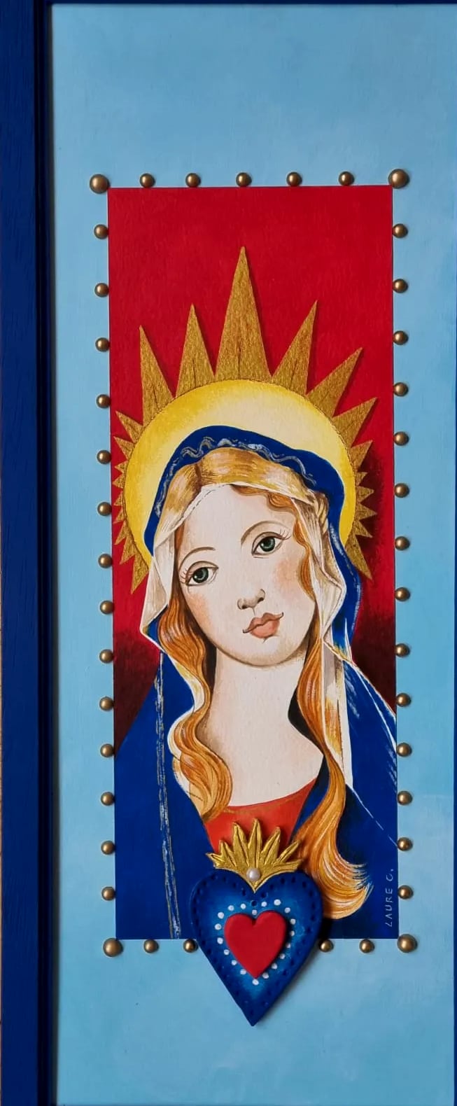 Madone n° 3, peinture à la main, encadrée, par Laure C.