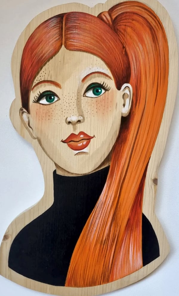 Portrait sur bois n° 15, bois découpé et peint à la main, par Laure C.