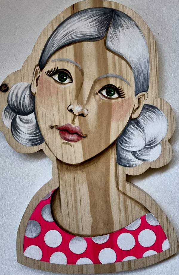 Portrait sur bois n° 13, bois découpé et peint à la main, par Laure C.