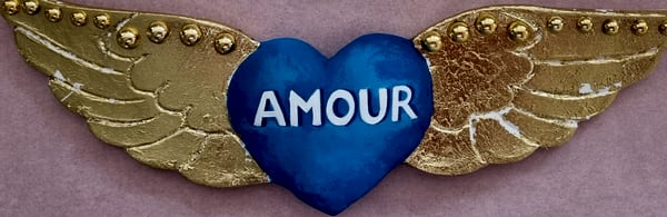 Cœur ailé n° 15, terre cuite ou bois, peint à la main, par Laure C.