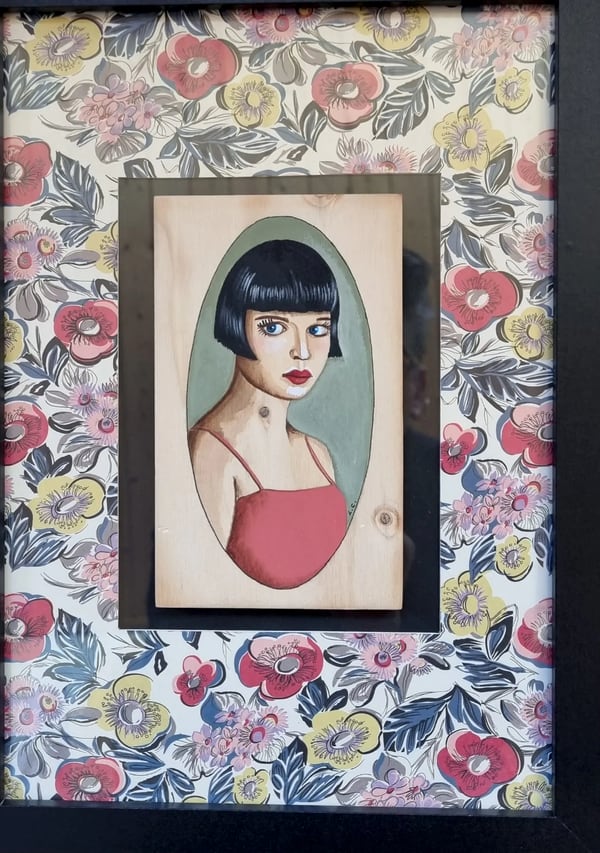 Peinture sur bois n° 14, bois peint à la main, encadré, par Laure C.