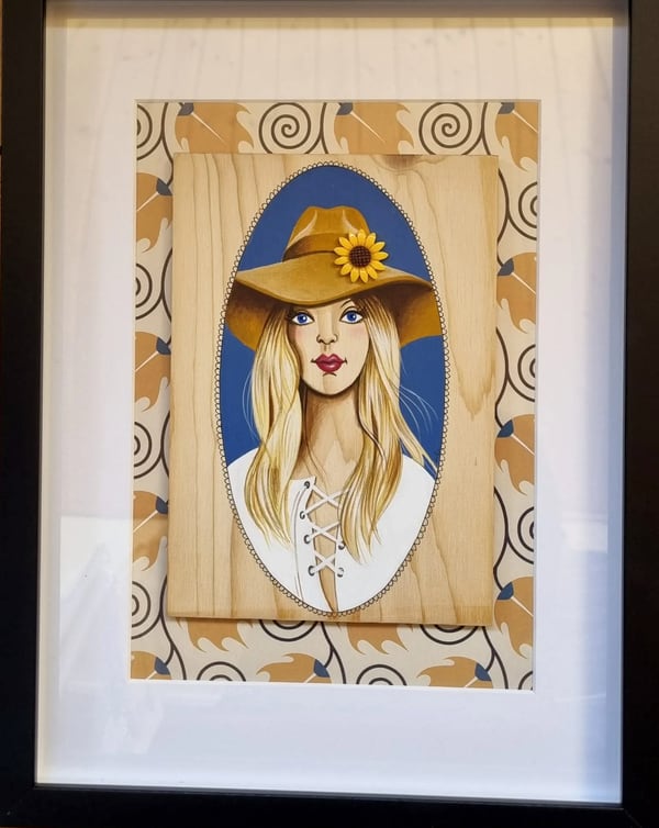 Peinture sur bois n° 13, bois peint à la main, encadré, par Laure C.