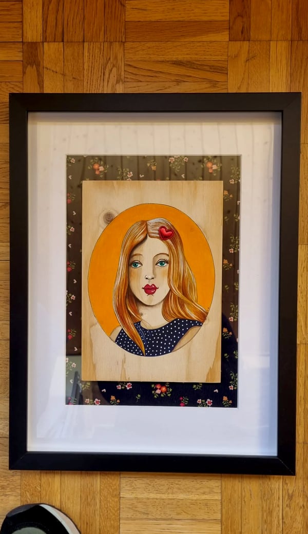 Peinture sur bois n° 17, bois peint à la main, encadré, par Laure C.