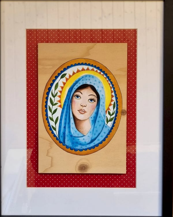 Madone n° 2, peinture à la main, encadrée, par Laure C.