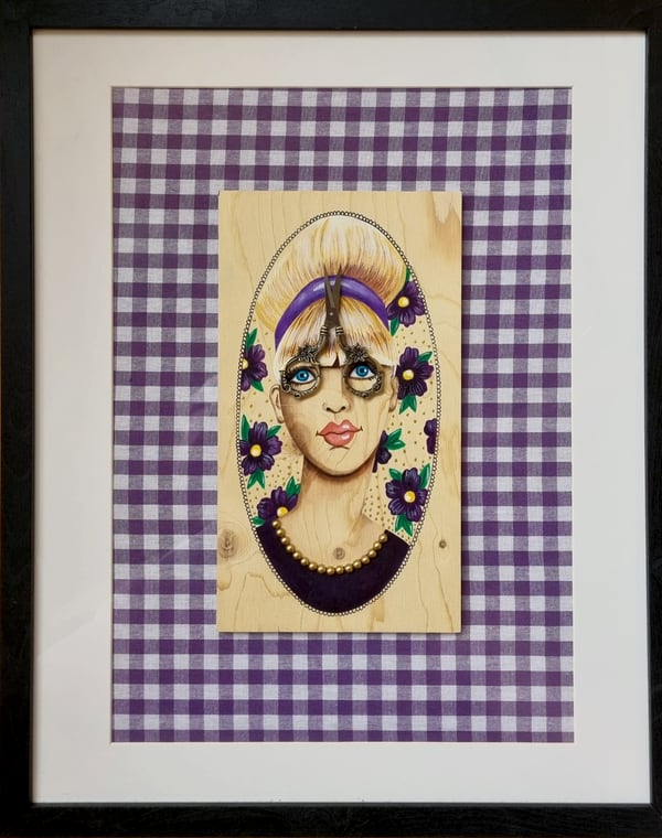 Peinture sur bois n° 6, bois peint à la main, encadré, par Laure C.