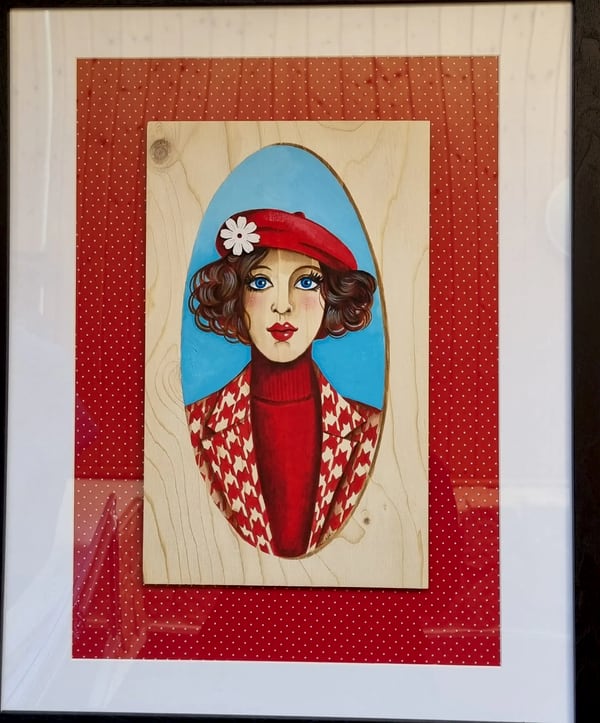 Peinture sur bois n° 10, bois peint à la main, encadré, par Laure C.