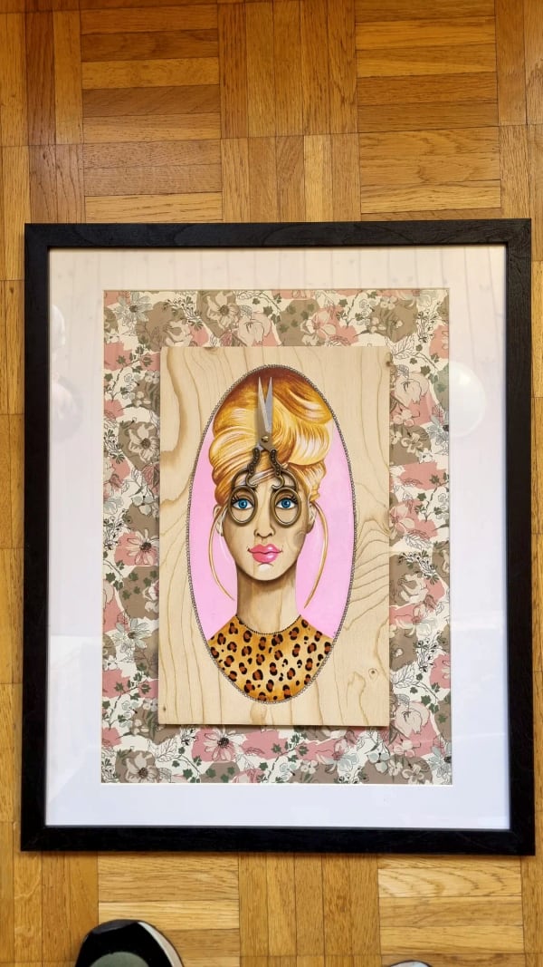Peinture sur bois n° 11, bois peint à la main, encadré, par Laure C.