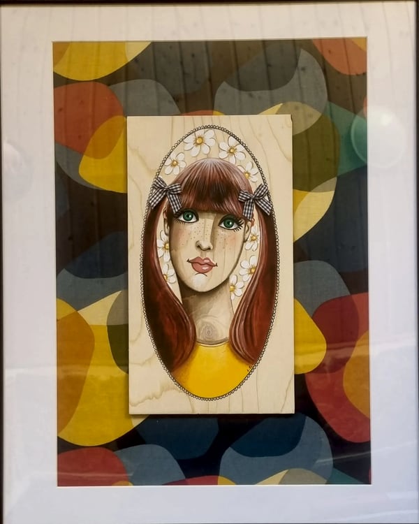 Peinture sur bois n° 9, bois peint à la main, encadré, par Laure C.