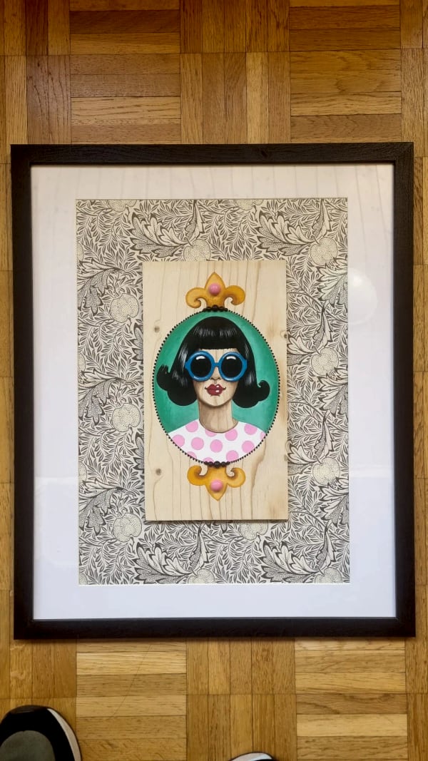 Peinture sur bois n° 2, bois peint à la main, encadré, par Laure C.