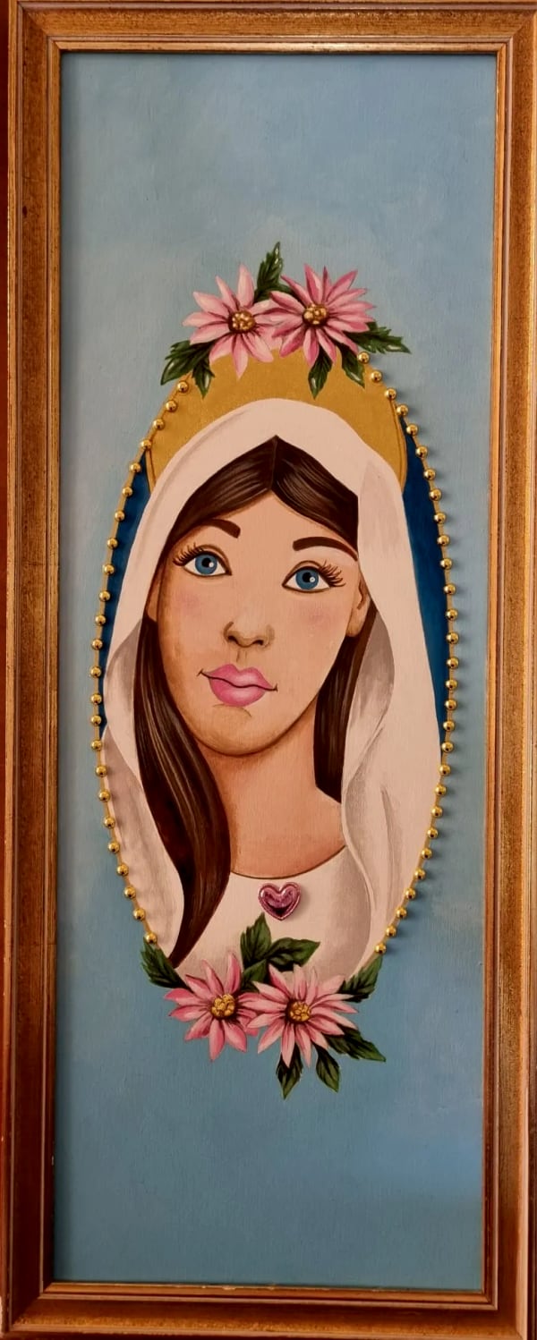 Madone n° 5, peinture à la main, encadrée, par Laure C.