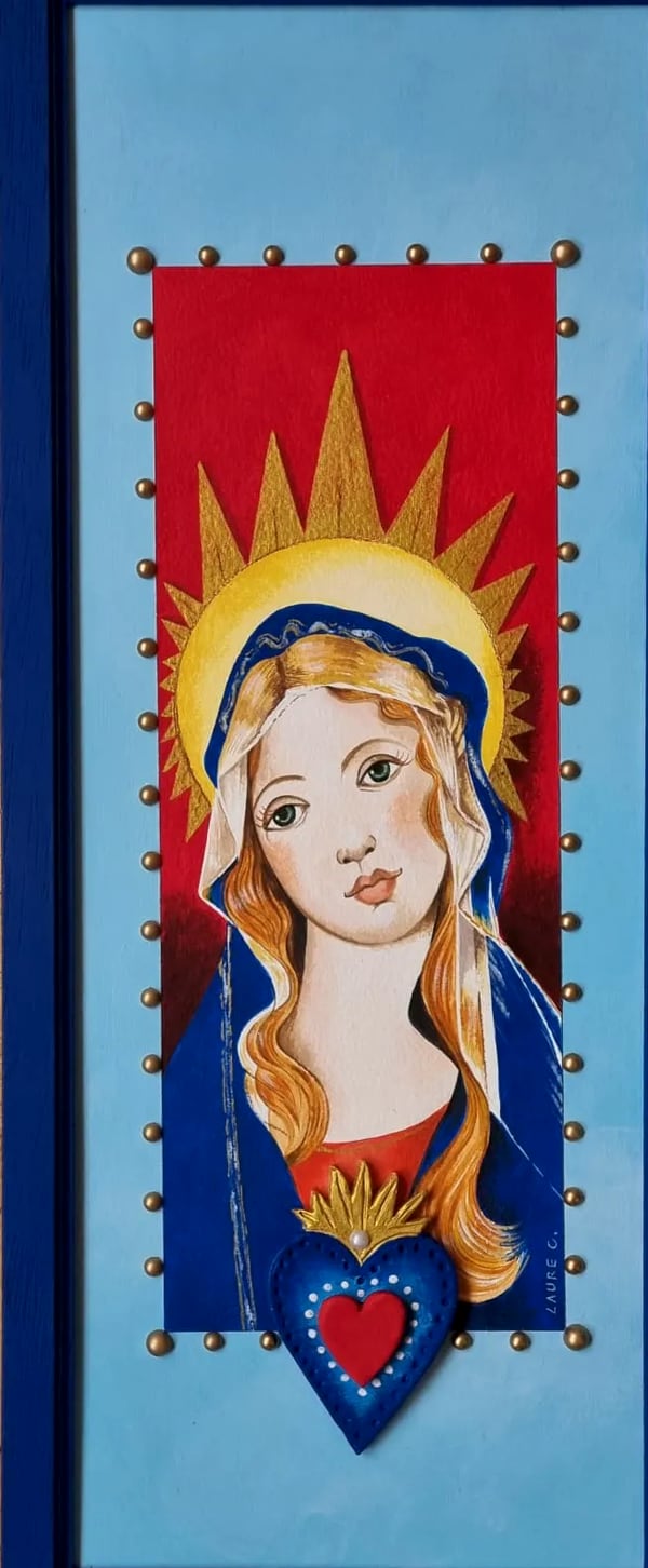 Madone n° 3, peinture à la main, encadrée, par Laure C.