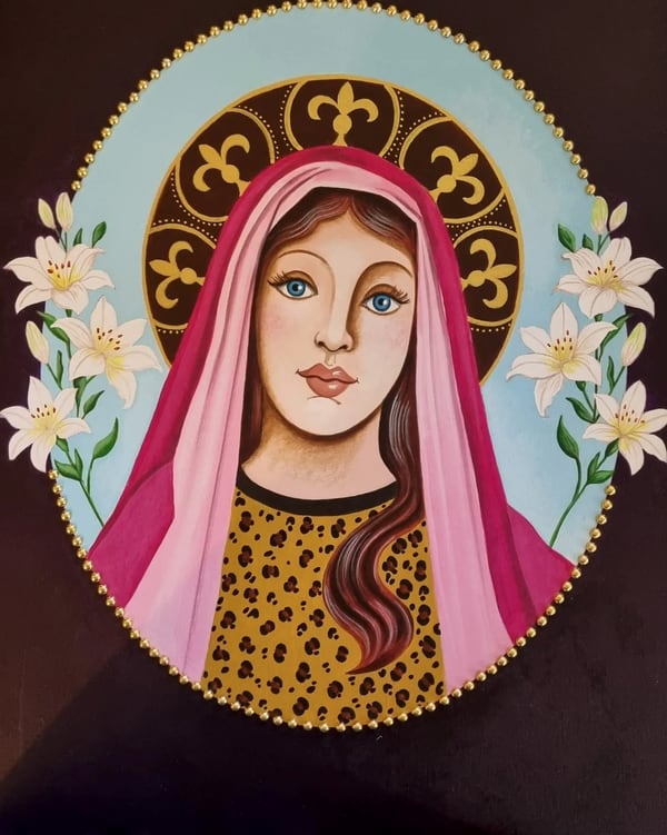 Madone n° 7, peinture à la main, encadrée, par Laure C.